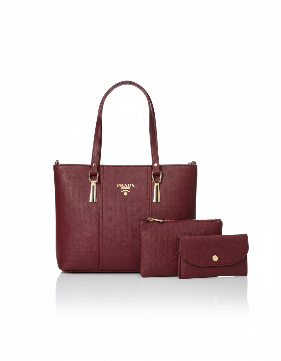 The PRADA Inspired Elegance Collection: 3-in-1 Structured Tote Set with Matching Pouch & Wallet"