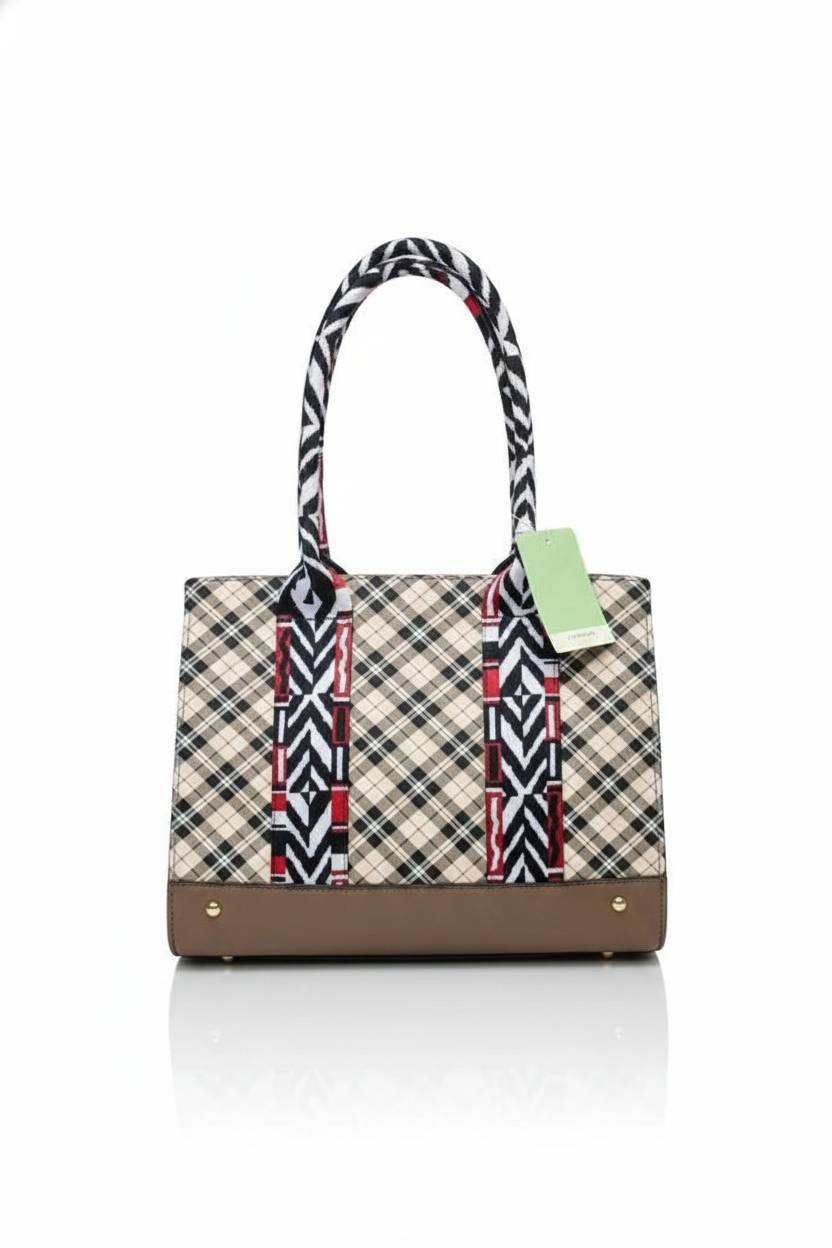Stylish Plaid Tote with Colorful Strap