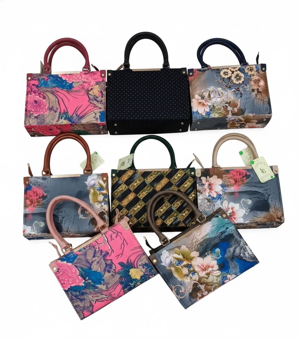 Unique Floral & Patterned Handbags: Structured Totes with Contrast Handles