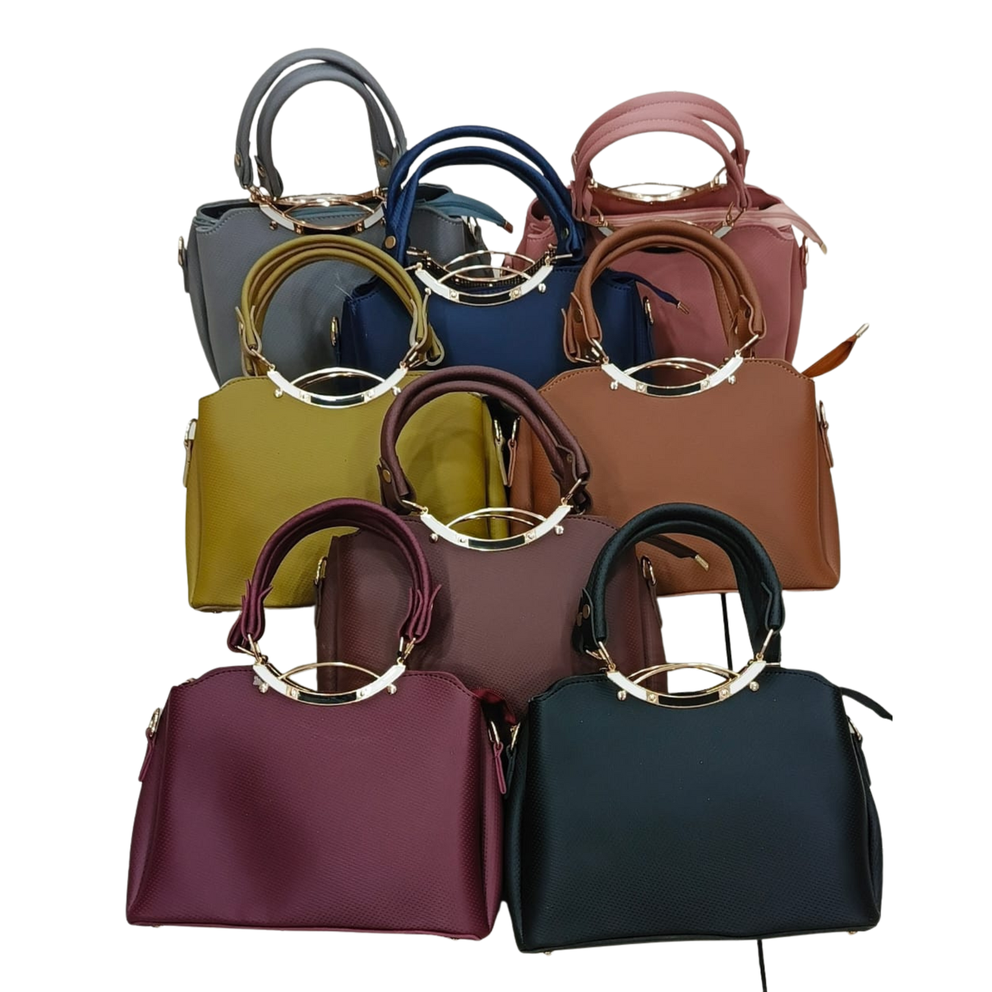 Leather shoulder hand bag for women with a ring handle