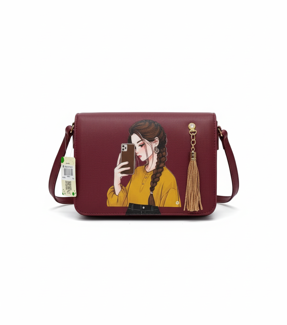 The 'Selfie Chic' Collection: Illustrated Messenger Bags with Tassel Charm