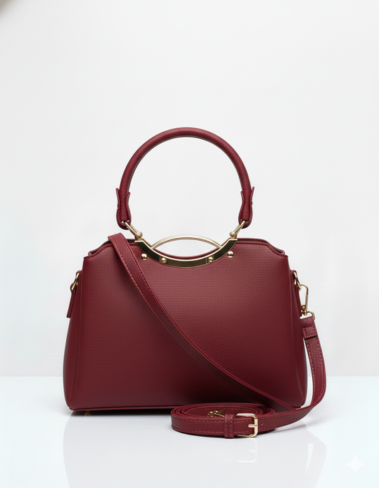 Leather shoulder hand bag for women with a ring handle