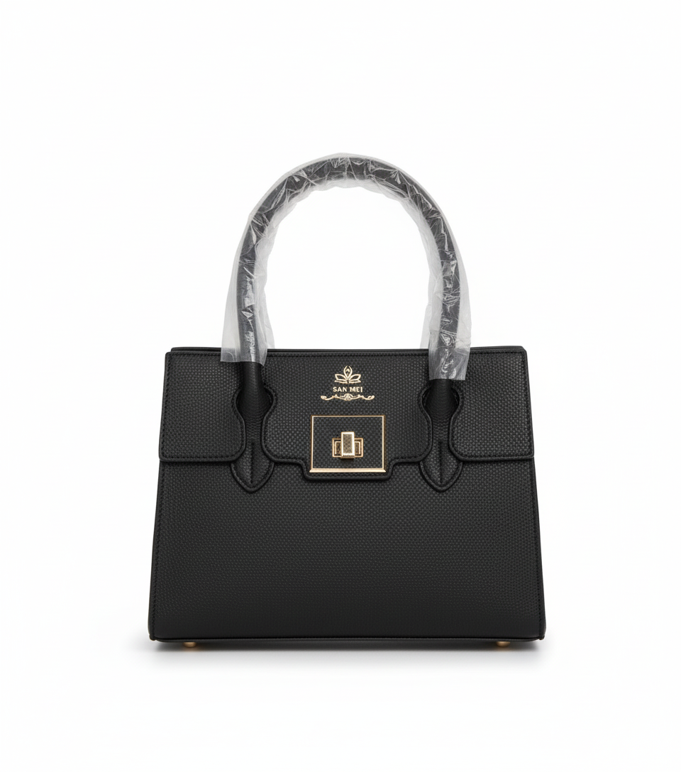 BAN MEI Luxe Totes: Modern Structured Handbags with Distinctive Front Lock & Chic Colors