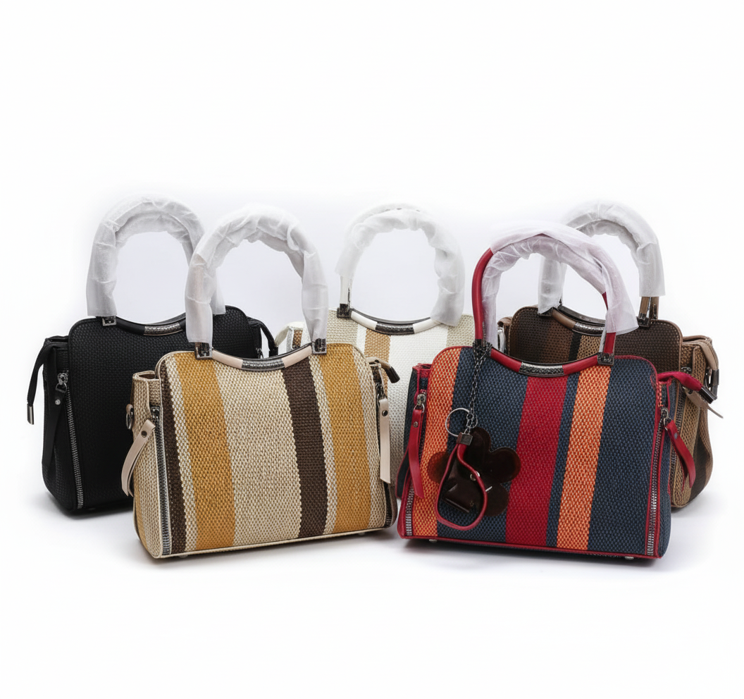 Stylish Striped & Textured Handbags: Structured Totes with Unique Details