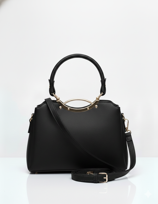 Leather shoulder hand bag for women with a ring handle