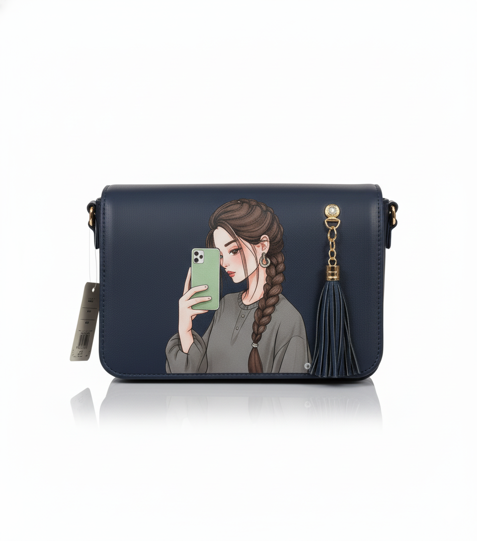 The 'Selfie Chic' Collection: Illustrated Messenger Bags with Tassel Charm