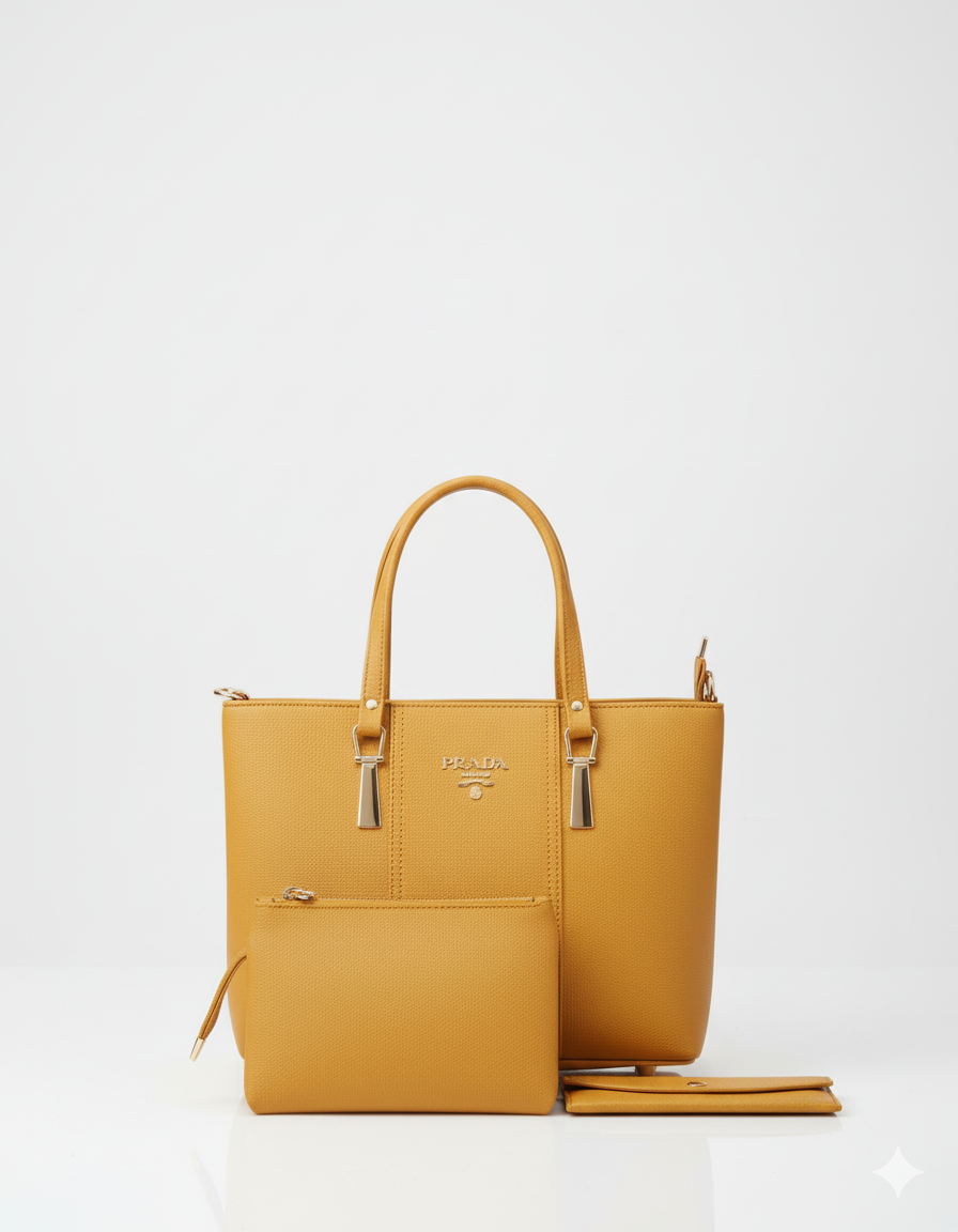 The PRADA Inspired Elegance Collection: 3-in-1 Structured Tote Set with Matching Pouch & Wallet"