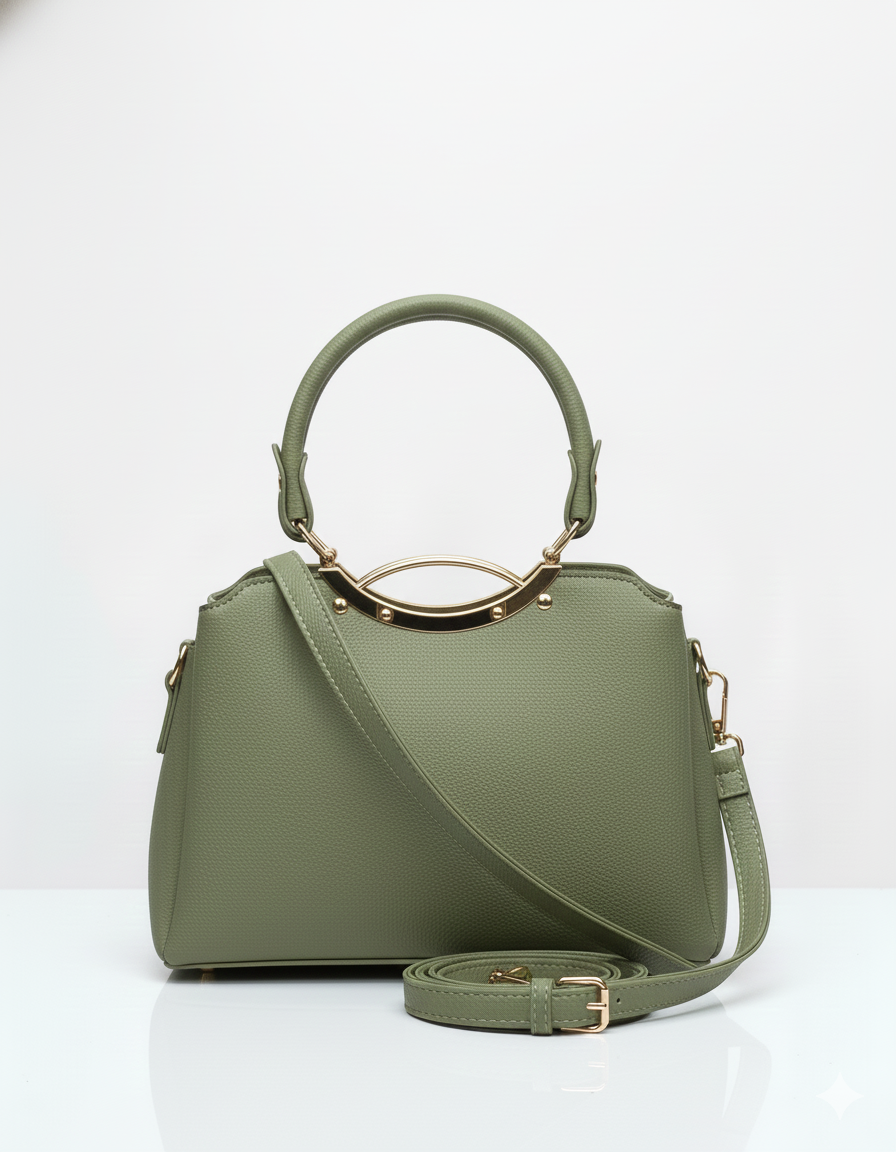 Leather shoulder hand bag for women with a ring handle