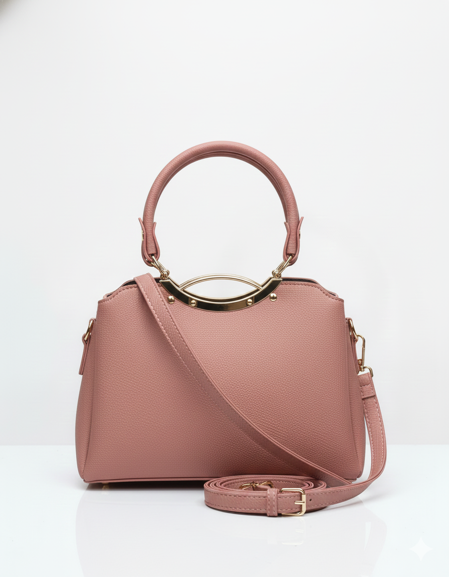 Leather shoulder hand bag for women with a ring handle