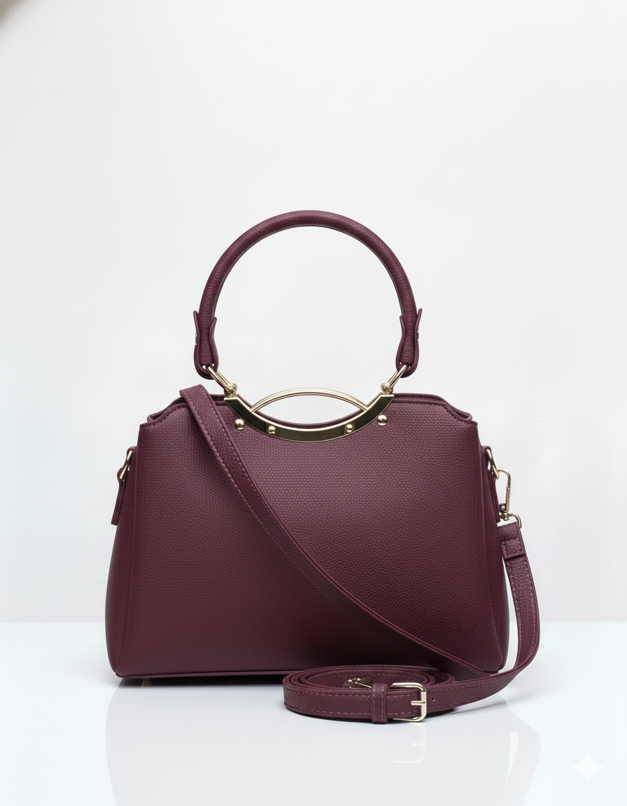 Leather shoulder hand bag for women with a ring handle