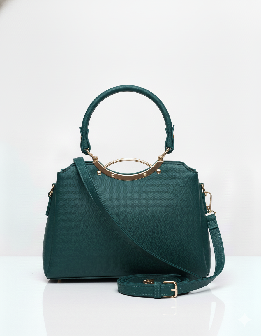 Leather shoulder hand bag for women with a ring handle