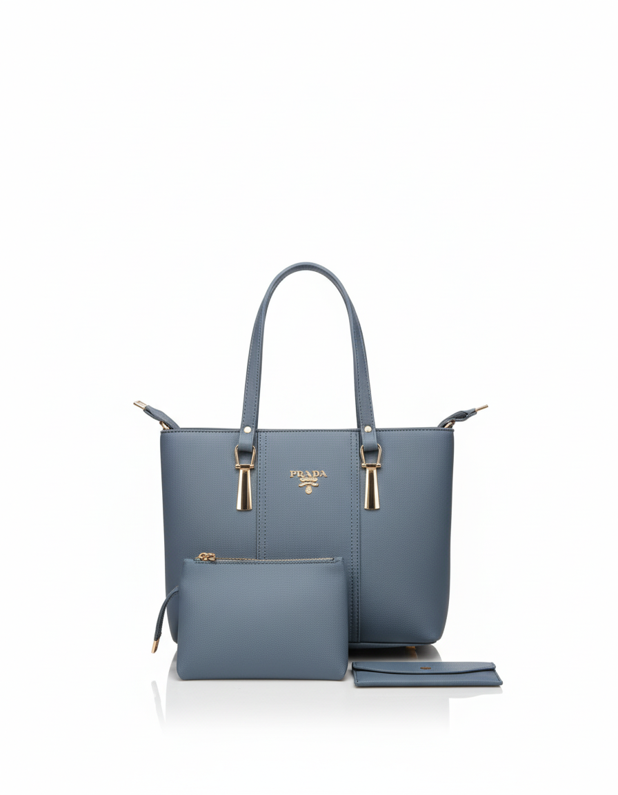 The PRADA Inspired Elegance Collection: 3-in-1 Structured Tote Set with Matching Pouch & Wallet"