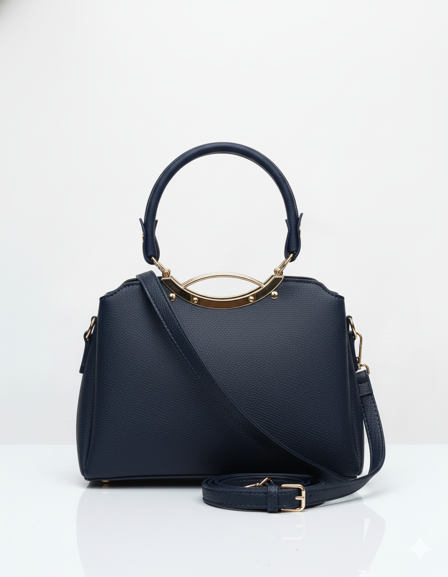 Leather shoulder hand bag for women with a ring handle