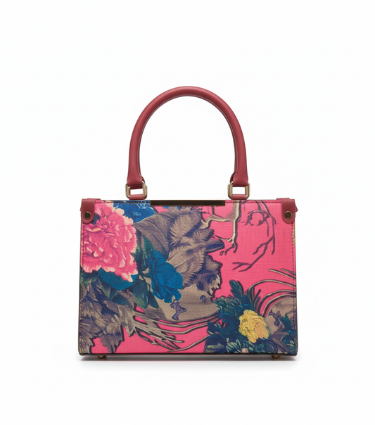Unique Floral & Patterned Handbags: Structured Totes with Contrast Handles