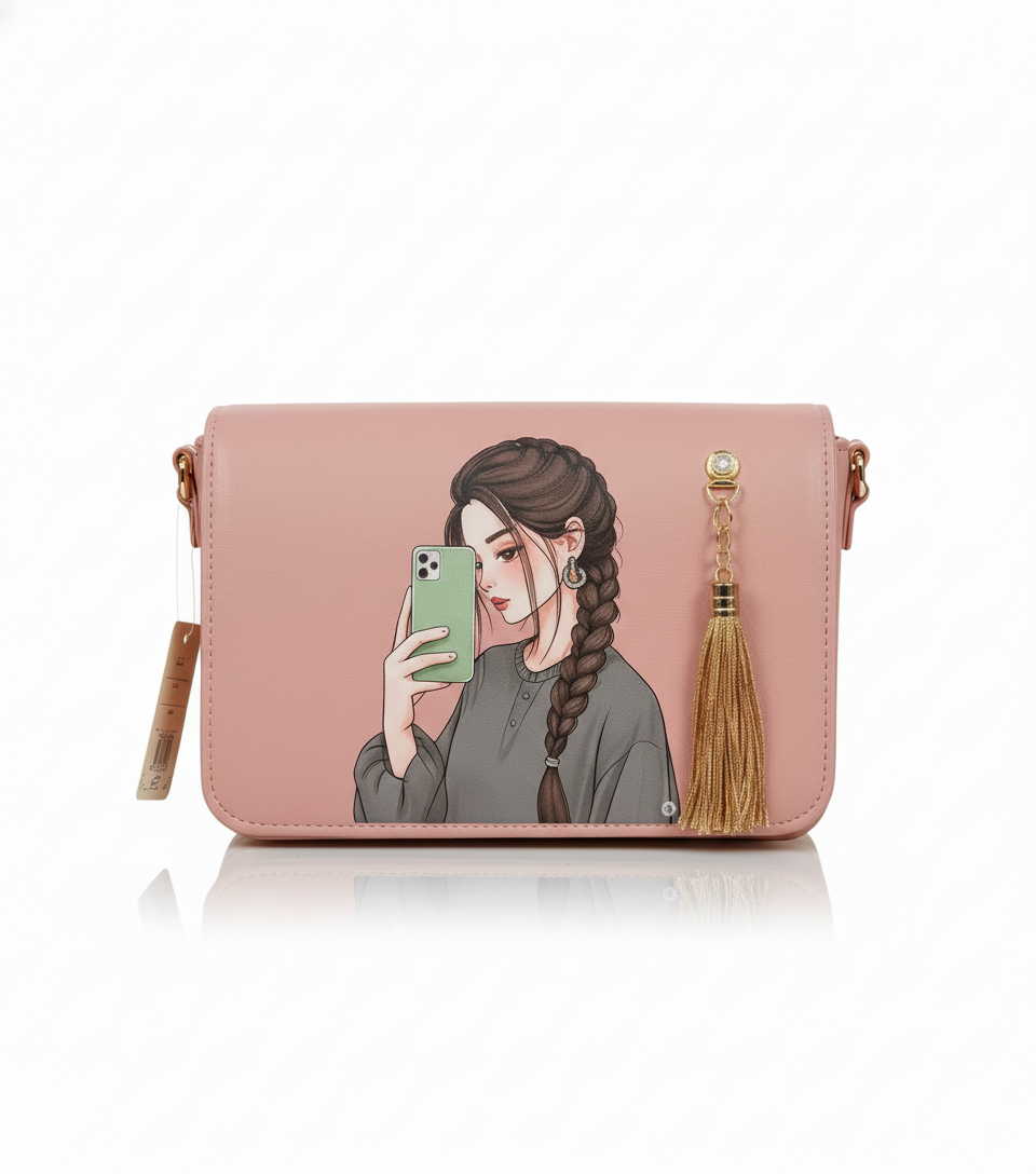 The 'Selfie Chic' Collection: Illustrated Messenger Bags with Tassel Charm