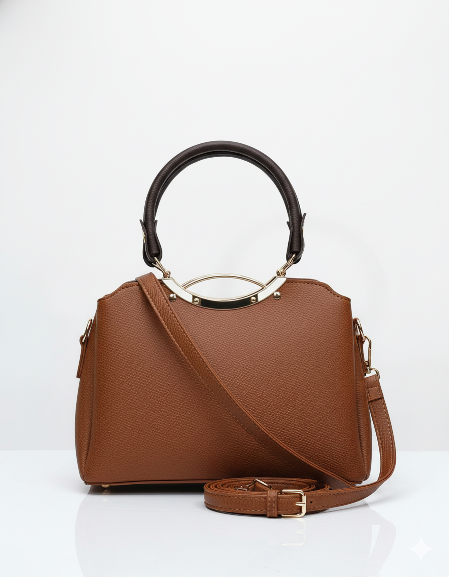 Leather shoulder hand bag for women with a ring handle