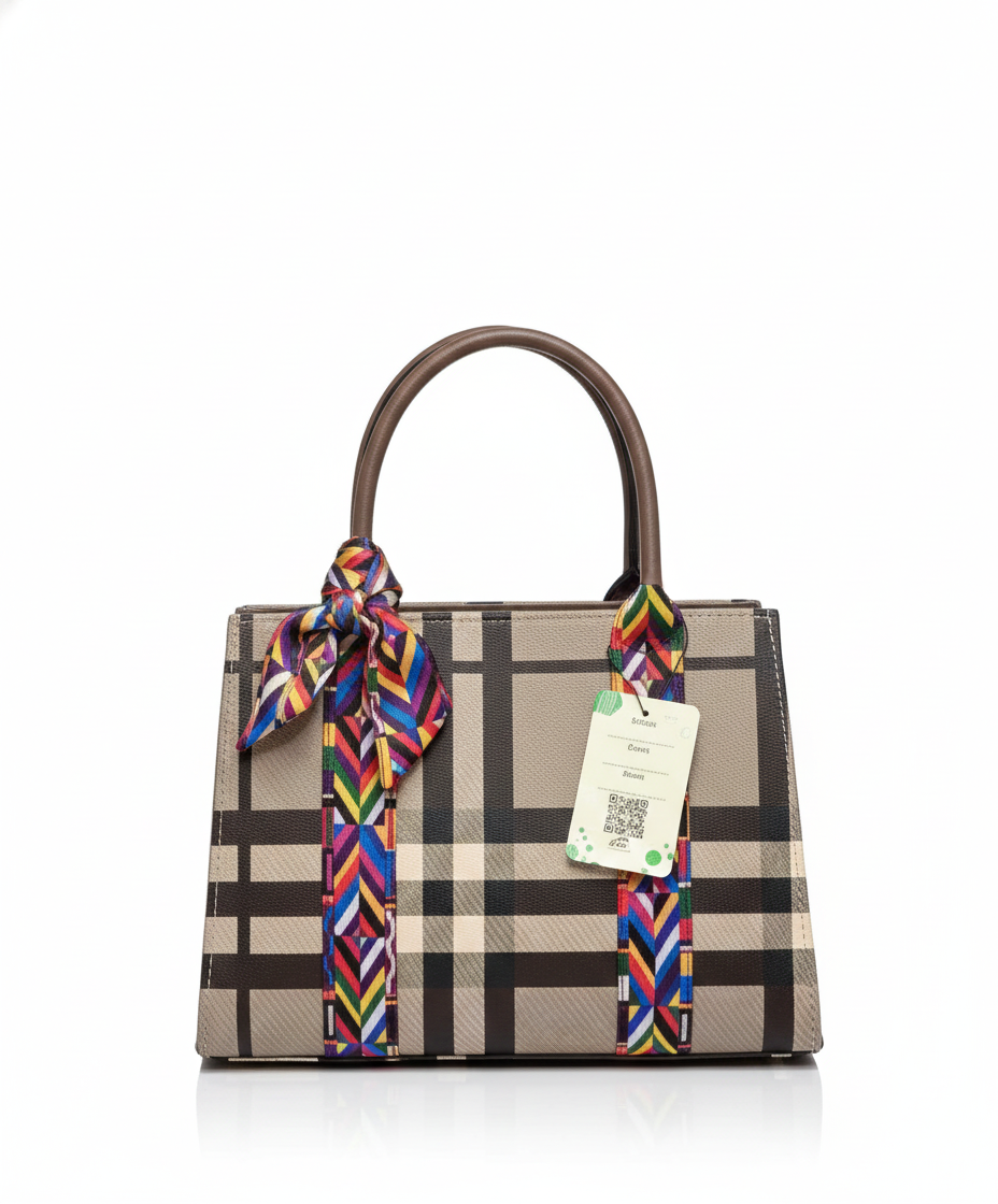 Stylish Plaid Tote with Colorful Strap