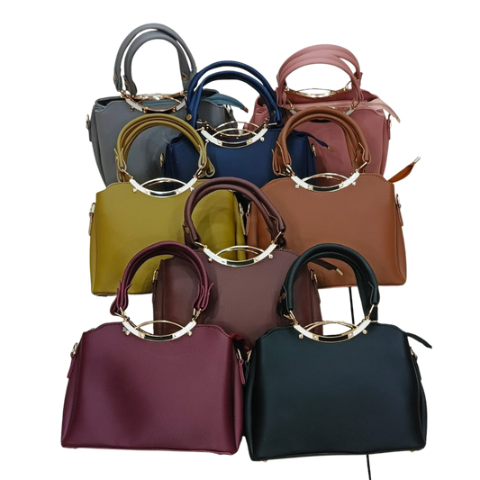 Leather shoulder hand bag for women with a ring handle